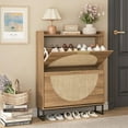 thumbnail image 3 of Vabches Rattan Shoe Storage Cabinet with 2 Flip Drawers, Freestanding Narrow Shoe Rack Cabinet with Metal Legs for Entryway, 3 of 9