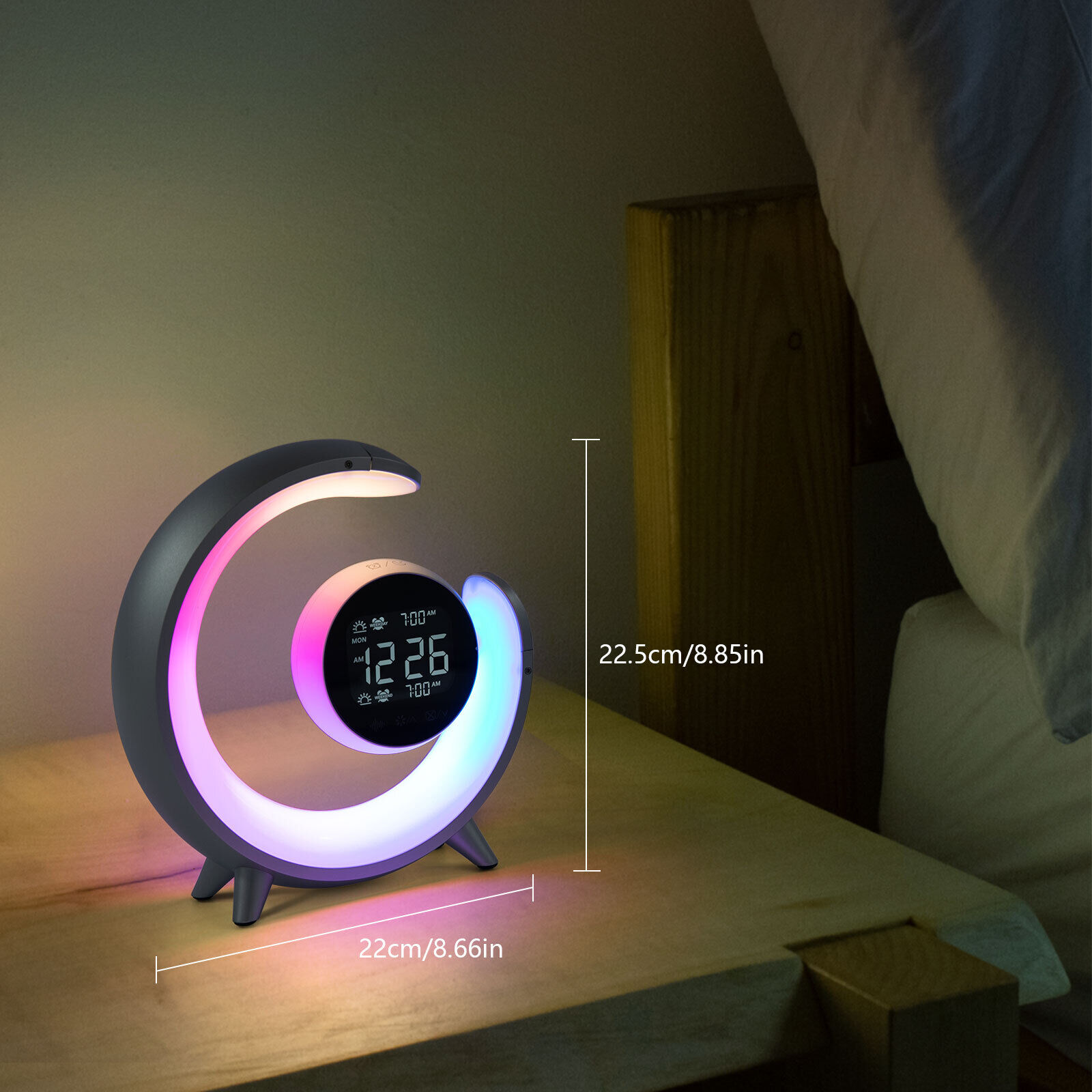 Family Children's Room Round Bedside Night Light Wireless Bedside Lamp Atmosphere LED Lamp with Bluetooth Speaker & Alarm Clock Night Light Bedroom Night Lamp