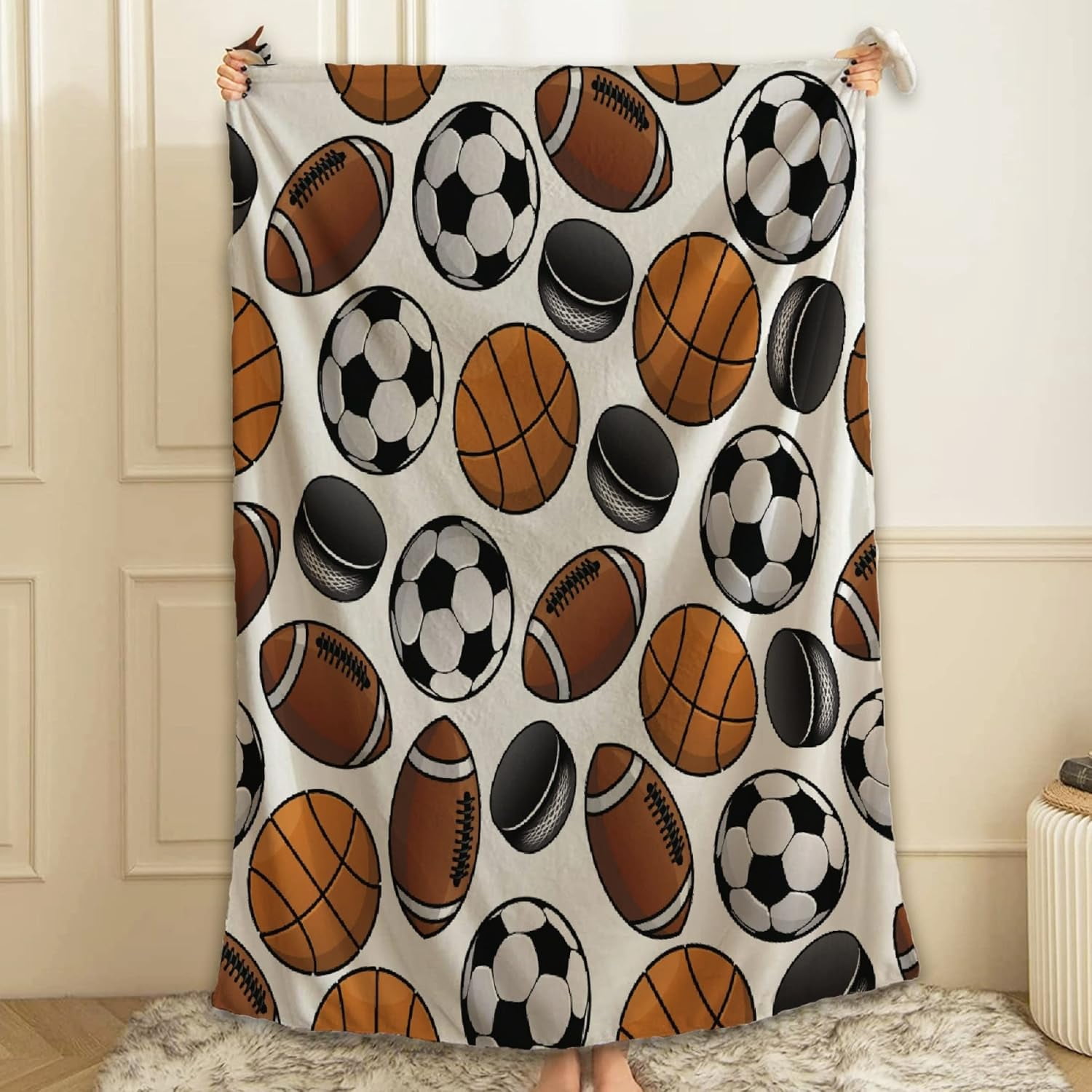 Basketball Soccer Print Blanket Gifts Plush Fuzzy Cozy Soft Lightweight Blankets for Couch Air-Conditioning Quilts Decor Blanket for Chirstmas Birthday 50"x40" for Kids
