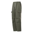 thumbnail image 5 of Mens Straight Leg Baggy Pants Multi-Pocket Elastic Waist Cargo Pants Casual Outdoors Army Green 2XL, 5 of 8