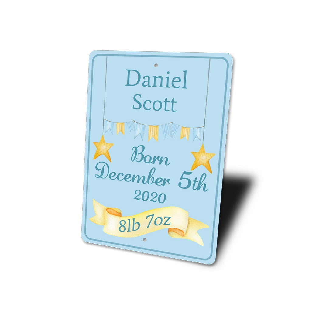 Boy Baby Birth Date Aluminum Metal Decor Sign - 10x14 inches