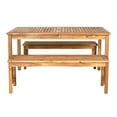 thumbnail image 5 of Modern 3-Piece, Slat-Top Acacia Wood Dining Table and Benches - Brown, 5 of 6
