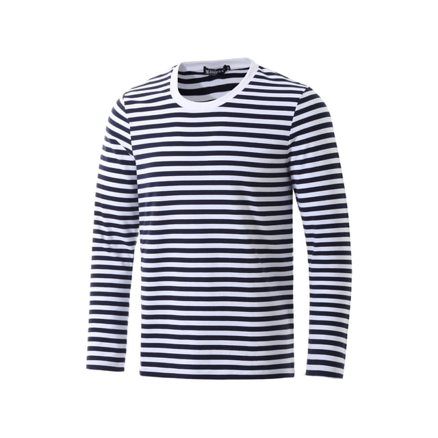 INSPIRE CHIC T-Shirt pour Homme à Rayures Col Ras du Cou Manches Longues Chandail Haut 34 Bleu Marine