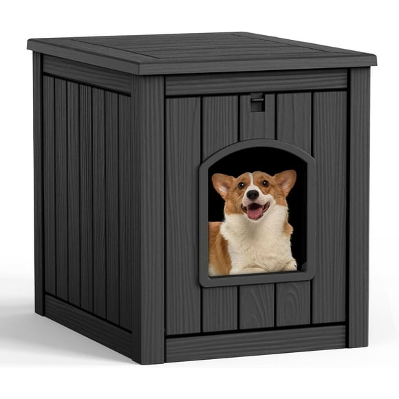 FICARTS Niche pour Chien d'Extérieur et d'Intérieur, Matériau en Résine Ventilé et Imperméable Ajouté au Fond, Niche Multifonctionnelle pour Petit à Moyen Chien (Brun Clair, Moyen)