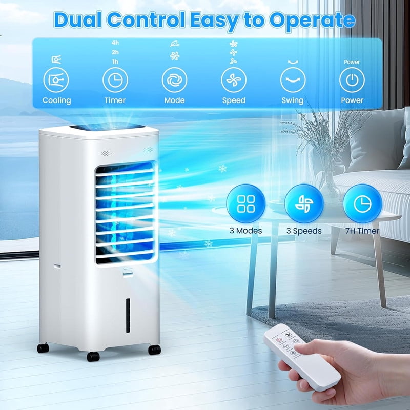 Windowless Air Conditioner Portable with Aroma Box, 30" Ventless Swamp Cooler with Remote, 2Gal Water Tank, 3 Modes&3 Speeds, 7H Timer, 4IN1 Evaporative Air Cooler for Indoor Room Bedroom Home