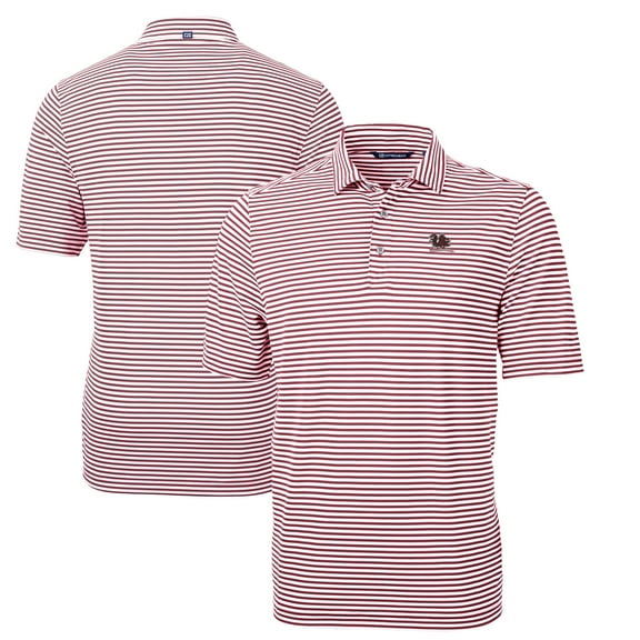 Men's Cutter & Buck Garnet South Carolina Gamecocks Vault DryTec Virtue Eco Pique Stripe Recycled Polo