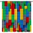 thumbnail image 1 of ICMOLYYENLO Kids Building Blocks Toy Curtains for Kids Room W42 x L45 Inch Rod Pocket Contour Plastic Colorful Toy Bricks Geometric Print Pattern Curtains for Boys Girls Bedroom 2 Panels, 1 of 8