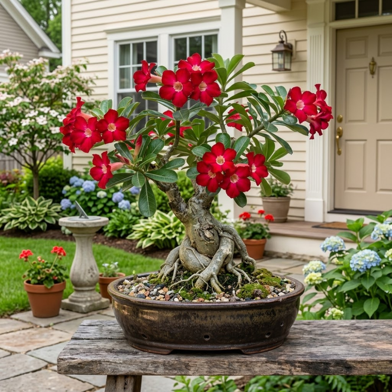 Red Desert Rose Plant Live, Adenium Obesum Desert Rose, 4-8 Inc Tall, Perennia and Hardy Succulent for Indoor and Outdoor Planting