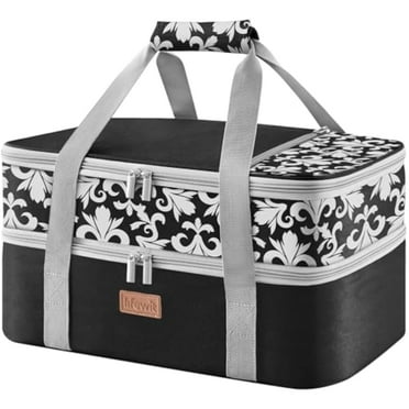 Lifewit Double Decker Casserole Carrier for Hot or Cold Food, Insulated Casserole Baking Dish Bag Food Carrier, Lasagna Holder for Potluck/Parties/Picnic/Cookouts, Fits 9"x13" Baking Dish, Black