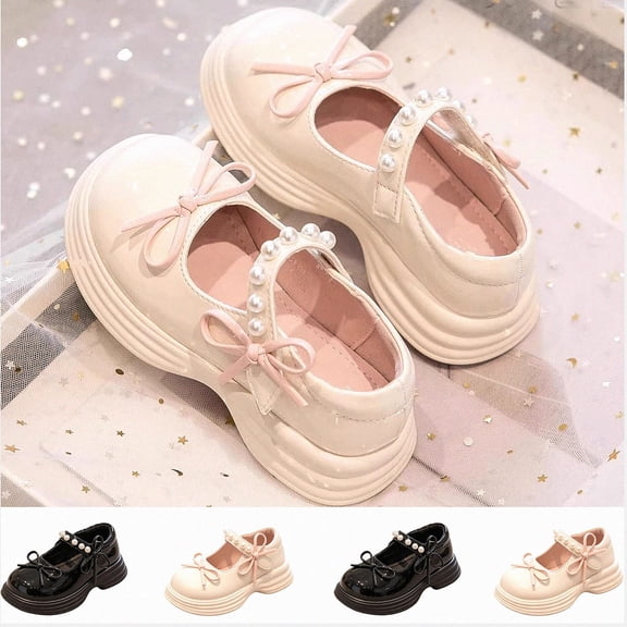 Viluyesy Girls Platform Mary Janes Kids Dressy Walking Flats Patent Leather Bow Pearl Strap Comfort School Party White Size 12Little Kids