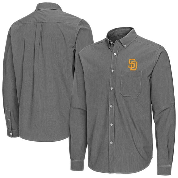 Men's Antigua Black San Diego Padres Porter Woven Long Sleeve Button-Down Shirt