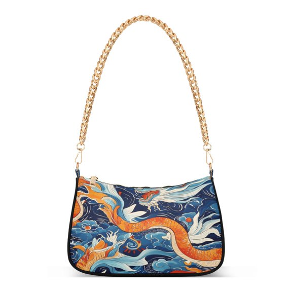 One Shoulder Chain Handbag 7.1x11x2.8in Women's Hobo Handbags Tote Handbags Shoulder Handbags Card Bag Cash Bag Key Bag Color Dragon Pattern