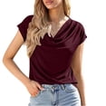 thumbnail image 6 of QASIEATN Women's Summer Solid Color Blouse Swing Collar Short Sleeve Casual Holiday Tops Fall Fashion Outfits for Women, 6 of 9