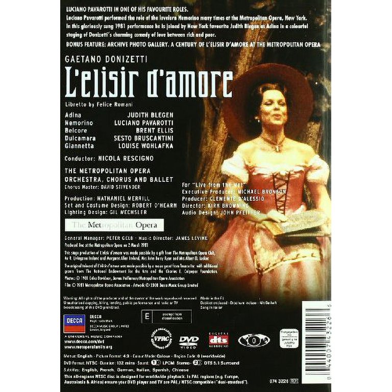 その他 L&#39;Elisir D&#39;Amore [DVD] [Import] Amazon | L'Elisir D'Amore | Judith Blegen, Luciano Pavarotti