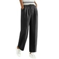 thumbnail image 3 of QATAINLAV Linen Pants Women Elastic High Waisted Wide Leg Beach Pants Solid Casual Pull On Lounge Trousers with Pockets, Black, XXXL, 3 of 7