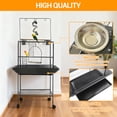 thumbnail image 4 of 62-Inch Rolling Bird Cage, Large Wrought Iron Parrot & Parakeet Flight Cage with Slide-Out Tray, Wooden Perches, Standing Metal Bird Cage for Parrots and Parakeets, Black, 4 of 11