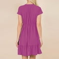 thumbnail image 6 of 2024 Summer Women's Babydoll Dresses Short Sleeve V Neck Drawstring Casual Solid Ruffle A-Line Swing Mini Dress, 6 of 8