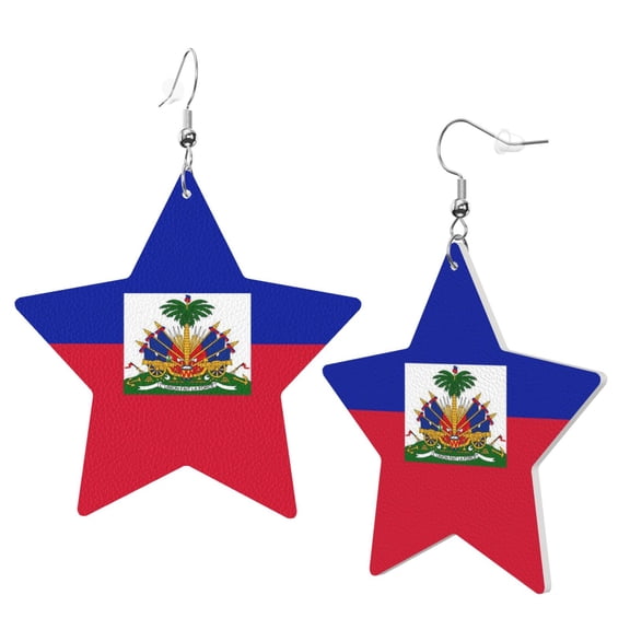 Leather Earrings Dangle For Women Haitian Flag Trendy Star Earrings Lightweight Fashion