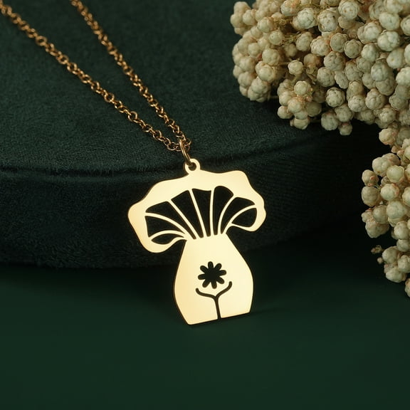 Stainless Steel Mushroom Pendant Necklace Female Body Charm for Jewelry Making Laser Cut Geometric Jewelry