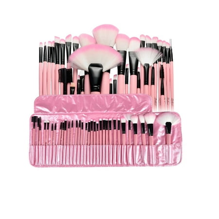 Zodaca Superior Makeup Brush Kit Set for Powder Foundation, Eye Shadow, Eyeliner, and Lip with Pink Cosmetic Pouch Bag, 32 (Best Eyeliner Brush Reviews)