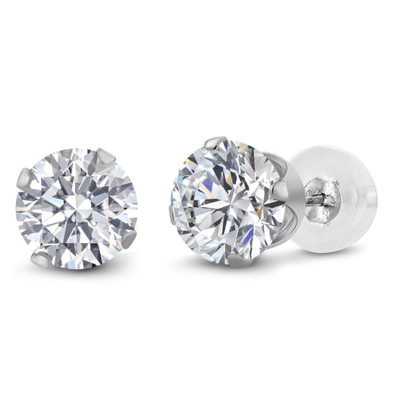 Gem Stone King 10K White Gold Lab Grown Diamond Earrings for Women | 1.48 Cttw | Gemstone April Birthstone | Round 6MM | DEF Color | VVS-VS Clarity | Fine Jewelry Gifts for Her Mom Women Wife