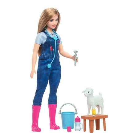 Barbie 65th Anniversary Careers Farm Vet Doll & 10 Accessories for Ages 3 years and up, 11.34 in