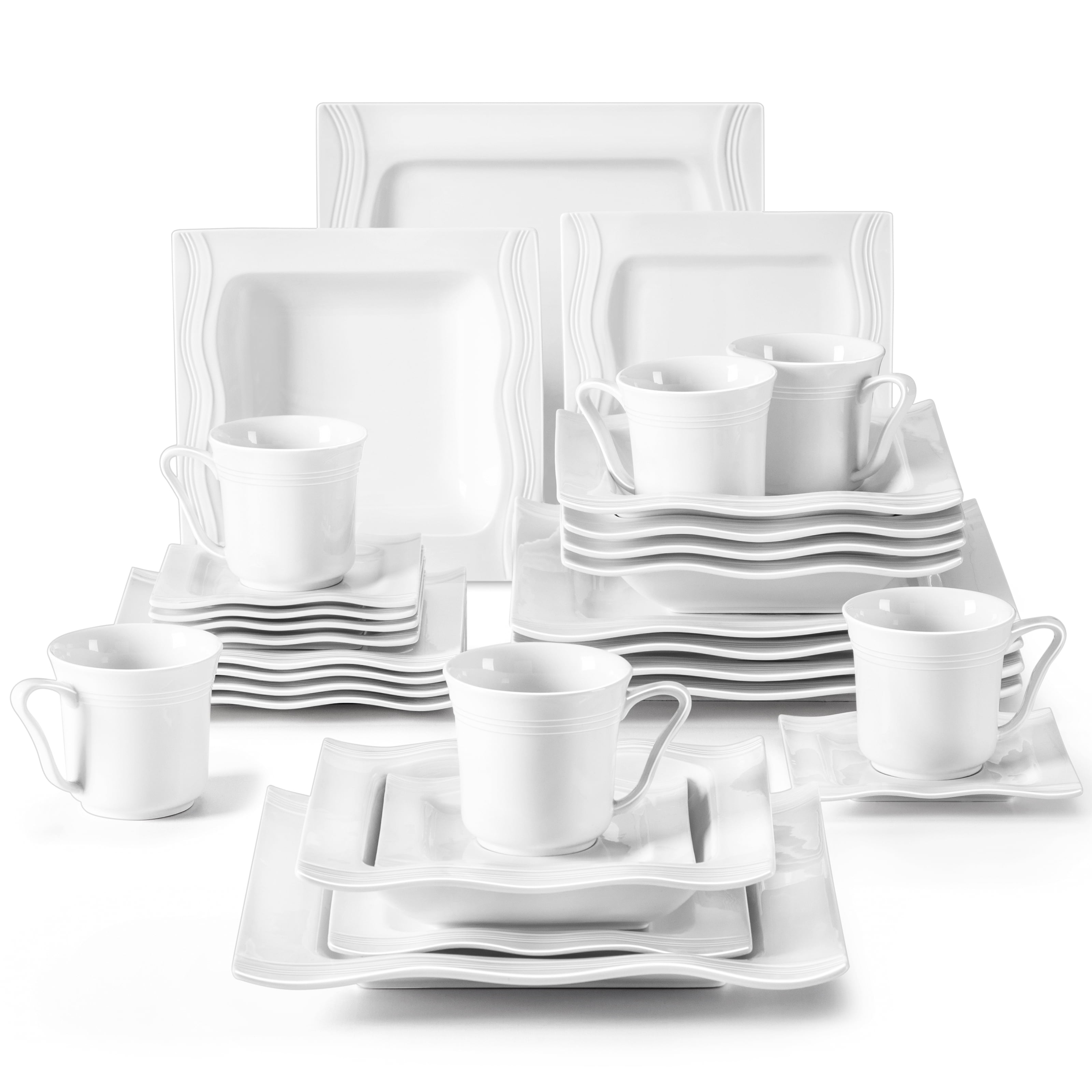 36-Piece Dinner Set Ivory White Porcelain Tableware Set with 6 Cups/Saucers/Mugs/Dessert Plates/Soup Plates/Dinner Plates Series Amparo Service for 6 MALACASA 