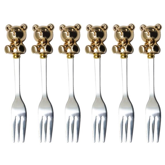 CEORPER Dessert Spoons Stirring Spoons Fruit Spoon/Fork Bear Shaped for Cake Dessert