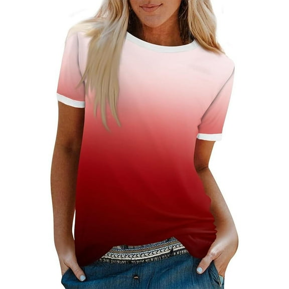 Jgppe Womens Stretchy Summer Tshirts Color Block Casual Crew Neck Short Sleeve T Shirt Casual Work