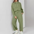 thumbnail image 4 of RYRJJ Lounge Sets for Women Sweatsuits 2 Piece Outfits Fall Drawstring Sweatshirt Wide Leg Sweatpants Tracksuit(Green,L), 4 of 8