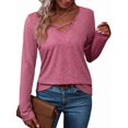 thumbnail image 1 of T-Shirt Blouse Décontracté pour Femmes à Manches Longues, Col en V, Mode, Confortable, Extensible, Couleur Unie, Rose, G, 1 of 6