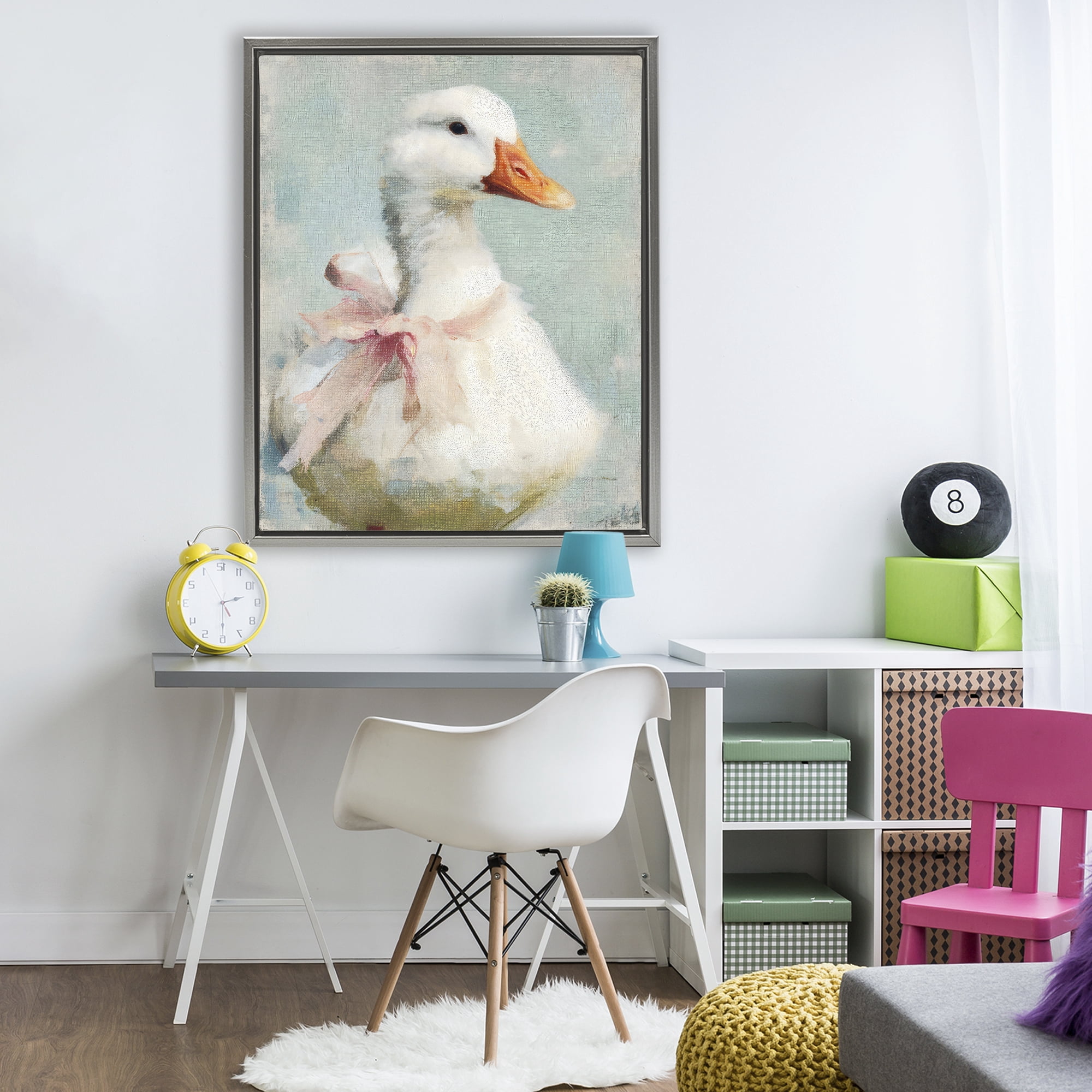 Stupell Industries Soft Pink Bow Goose Gray Framed Floater Canvas Wall Art, design by LSR Design Studio