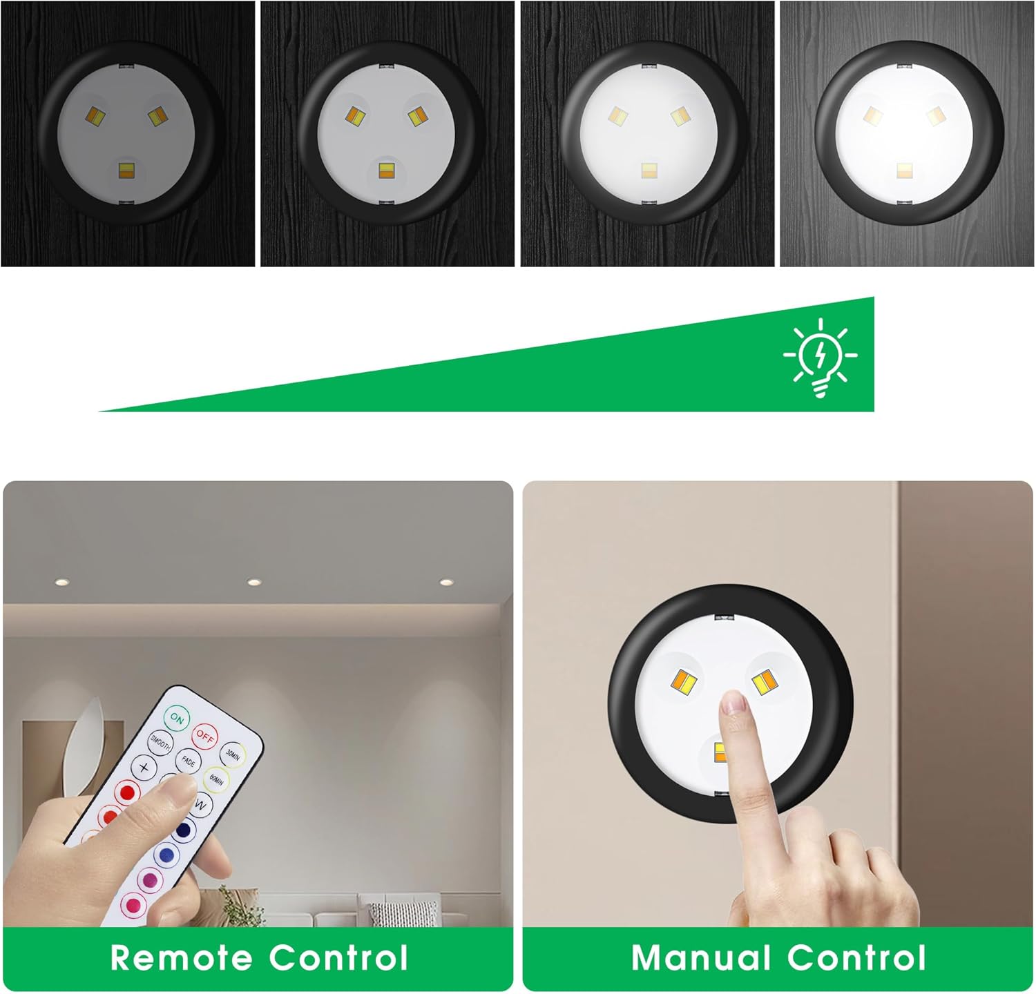 JJEAN-Puck Lights, 13 Colors Changeable LED Puck lightings Battery Powered Dimmable Under Cabinet Lights, Battery Powered Under Counter Lights with Wireless Remote Controls for Kitchen