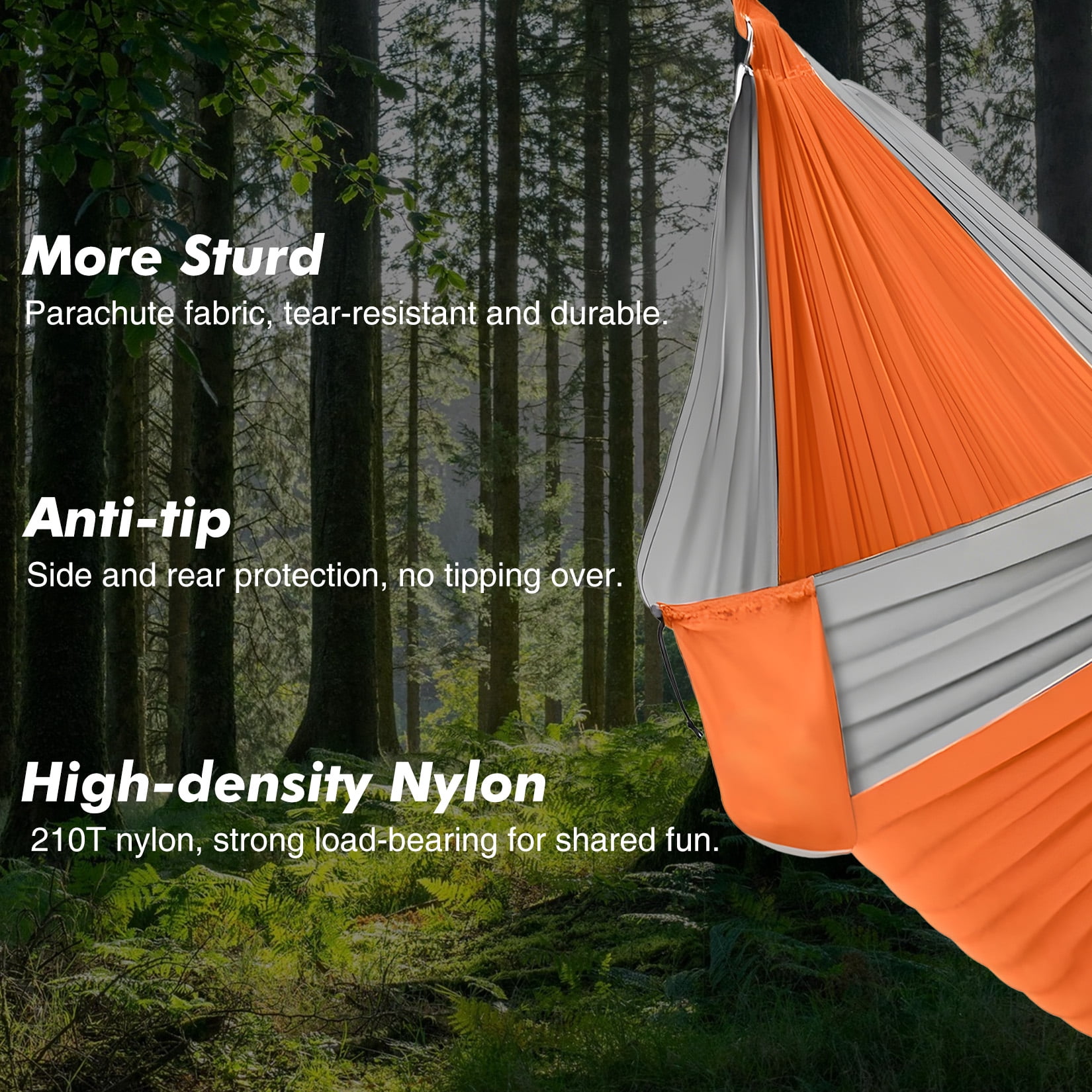 Double Camping Hammock with Straps Portable Lightweight Nylon Hammock 10FT x 6.5FT Heavy Duty Parachute Hammock for Outdoor Backpacking Travel Backyard, Orange