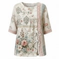 thumbnail image 5 of Zysthvn Plus Size Womens Tops Summer Floral 3/4 Sleeve Tunic Tshirts for Women Crew Neck Drawstring, 5 of 5