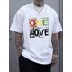 thumbnail image 1 of One Love Letter Print Men's Short Sleeve T-Shirts, Comfy Casual Elastic Crew Neck Tops For Men's Outdoor Activities, 1 of 6