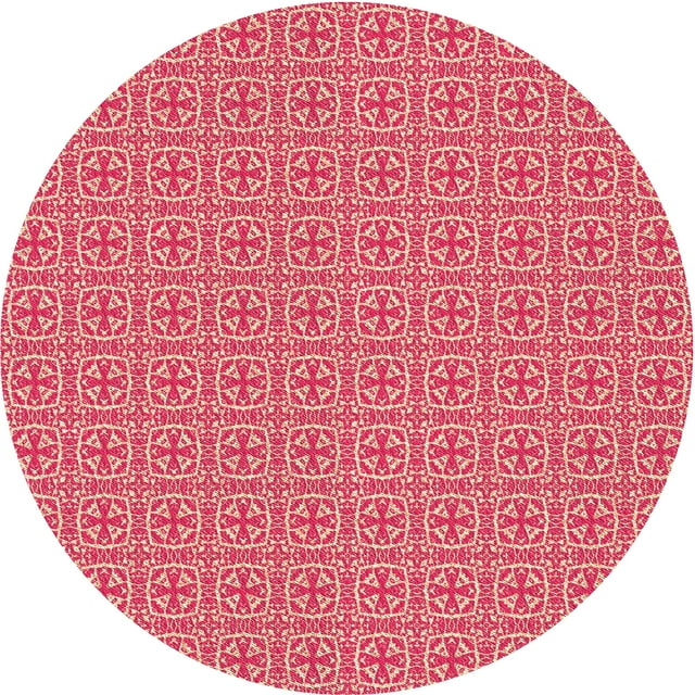 Ahgly Company Machine Washable Indoor Round Transitional Light Salmon Pink Area Rugs, 4' Round