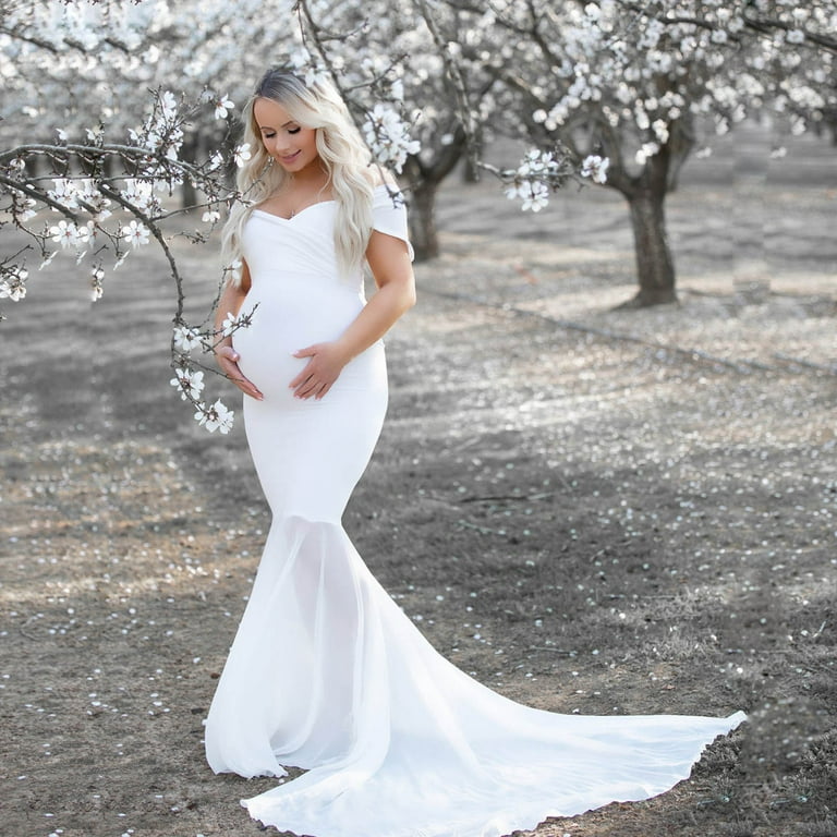 Women's Off Shoulder Puffy Sleeve Empire Waist A Line Floor Length Maternity  Evening Dresses for Pregnancy - Walmart.com
