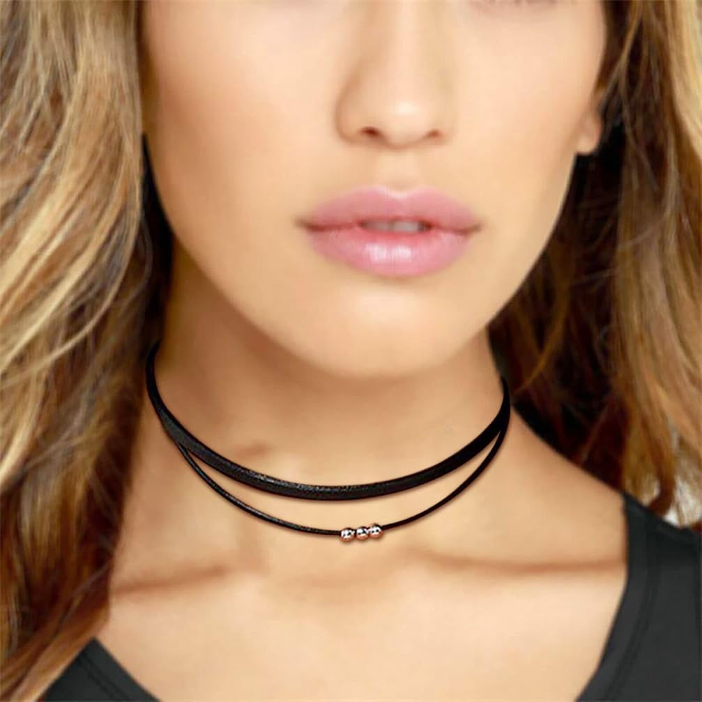Leather cord choker necklace best sale