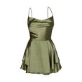 thumbnail image 4 of Riforla Women Soild Backless Short Romper Satin Dress Cowl Neck Tie Ruffle Layer Spaghetti Strap Jumpsuit Mini Dress Summer Elegant Lady Style Dress Dresses for Women Green S, 4 of 7