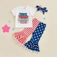 thumbnail image 2 of Okbabeha Kids Toddler Girls 4th of July Outfit,Short Sleeve Letter Tee Shirt+Stars Stripes Flare Pants Bell Bottom Outfits, 2 of 5
