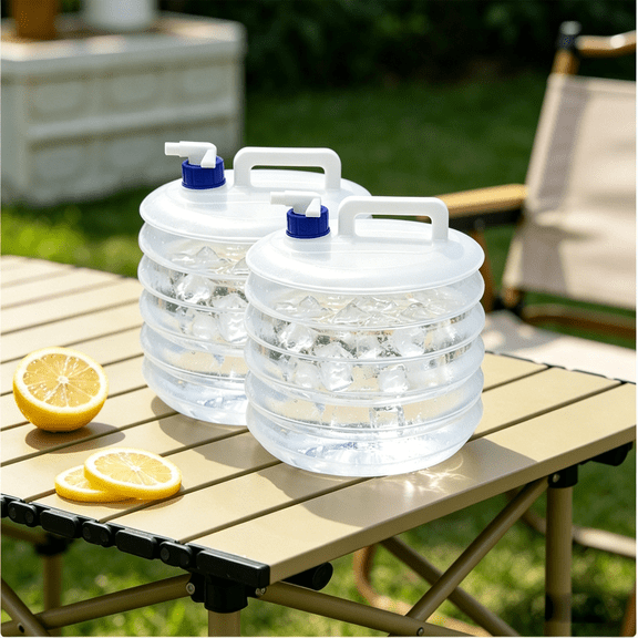 2 Pack 15L Collapsible Water Container with Spigot, Portable Foldable Camping Water Bucket with Handle & Tap – BPA-Free Plastic Water Storage Carrier for Camping, Fishing, Travel, Outdoor