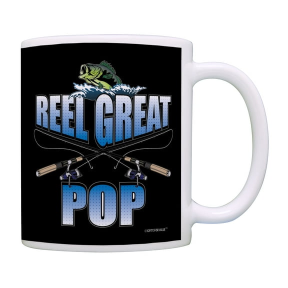 ThisWear Grandpa Birthday Gifts Reel Great Pop Bass Fishing Gifts for Men Coffee Mug Black