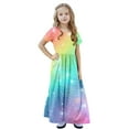 thumbnail image 6 of Fjofpr Toddler Girl Clothes under $5 Toddler Kids Girls Cute Gradient Print Short Sleeve Stretchy Pocket Dress A Line Long Dress（4-14Years）, 6 of 9