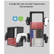 Video Game Storage Tower for PS5 PS4 Xbox Nintendo Switch Games, Universal Video Games Discs Organizers 24 PCS with Controllers Holder, Game Disk Box Stand Rack Accessories