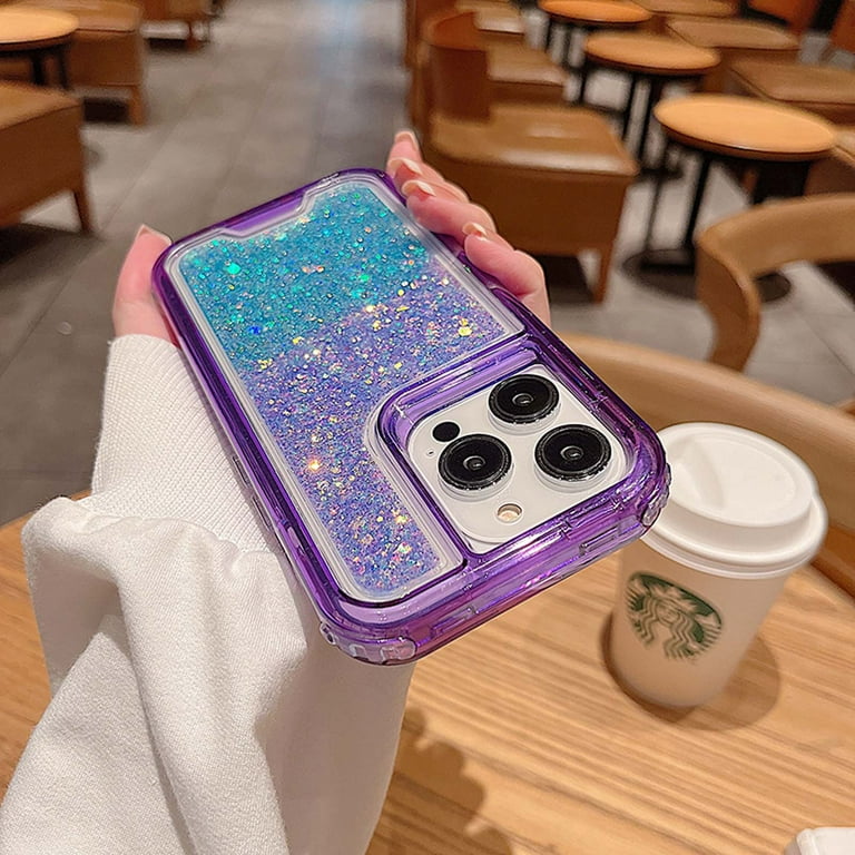 For iPhone 14 Phone Case Dual Color Glitter, Cute Sparkle Bling