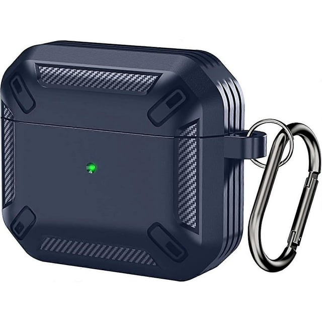 Compatible for AirPods 3 Case, Silicone Military Rugged Hard Cover, Full-Body Protective Case with Keychain for Air Pods 3rd Generation fit Wireless C