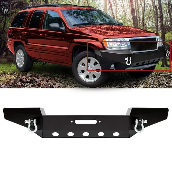 Front Bumper D-Ring Winch Plate For 1999-2004 Jeep Grand Cherokee WJ Steel Black