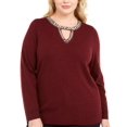 thumbnail image 2 of INC Womens Burgundy Embellished Long Sleeve Keyhole Sweater L, 2 of 3
