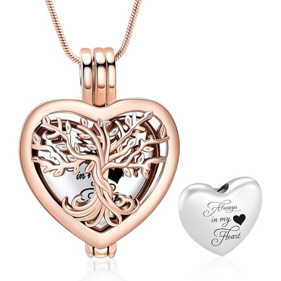 Cremation Jewelry Tree of Life Heart Urn Necklace for Human Ashes for Women Men Always in My Heart Memorial Ashes Keepsake Pendant